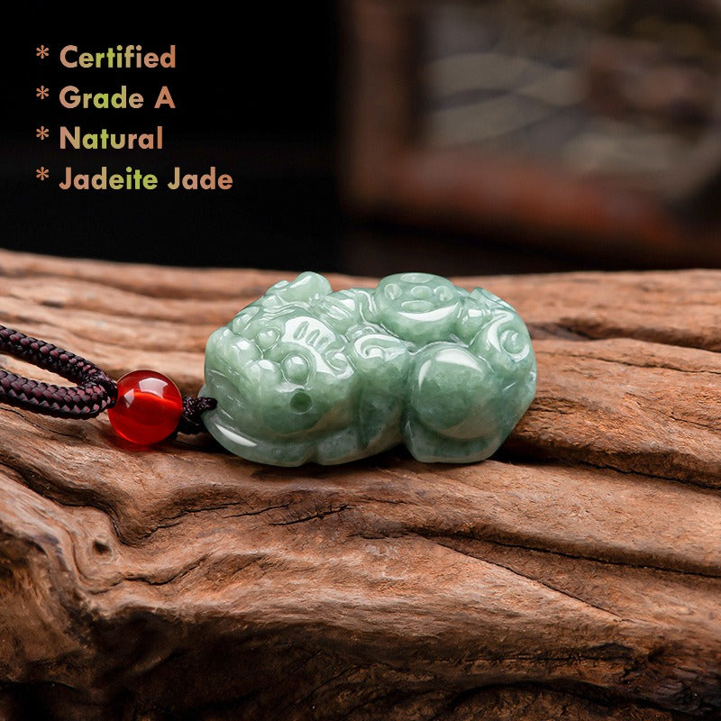 Certified Natural Grade A Jadeite Jade Pixiu Pendant Necklace
