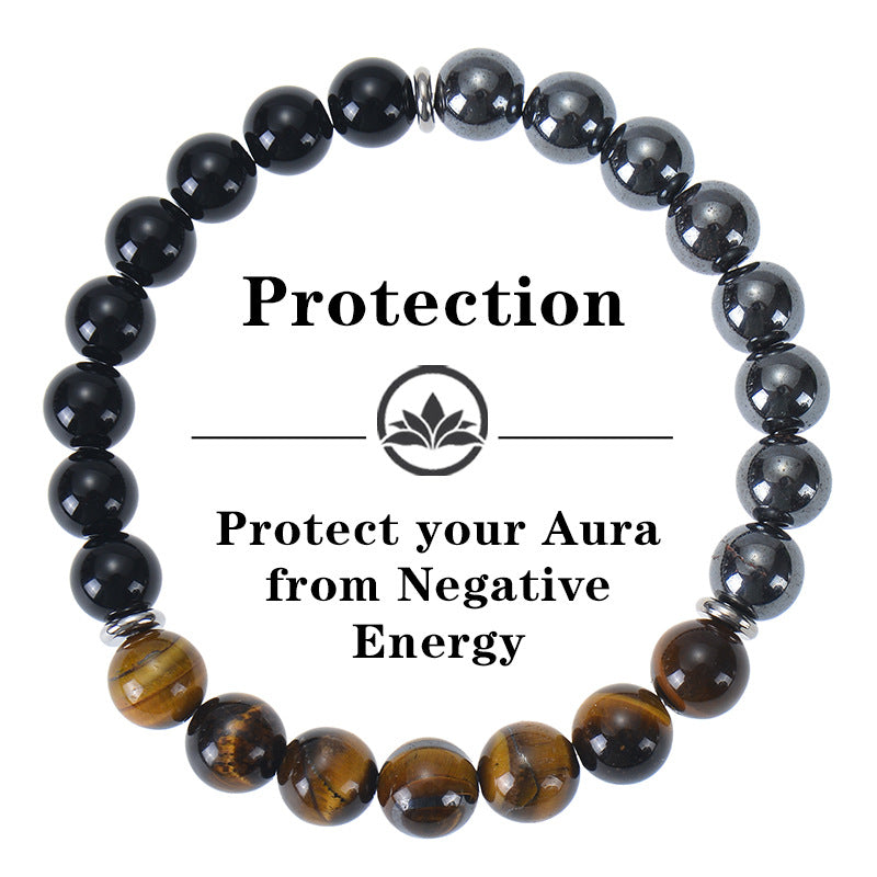 Natural Black Obsidian, Tiger Eye and Hematite gemstone beads