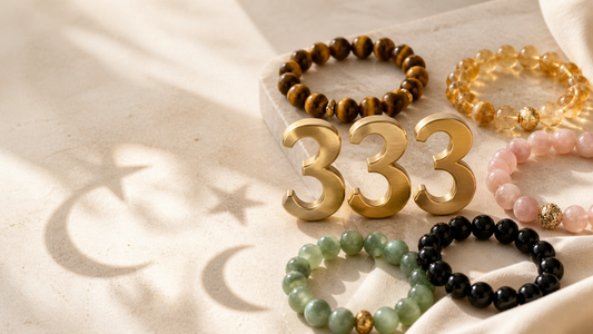 Angel number 333 with symbolic gemstone bracelets for luck and personal growth