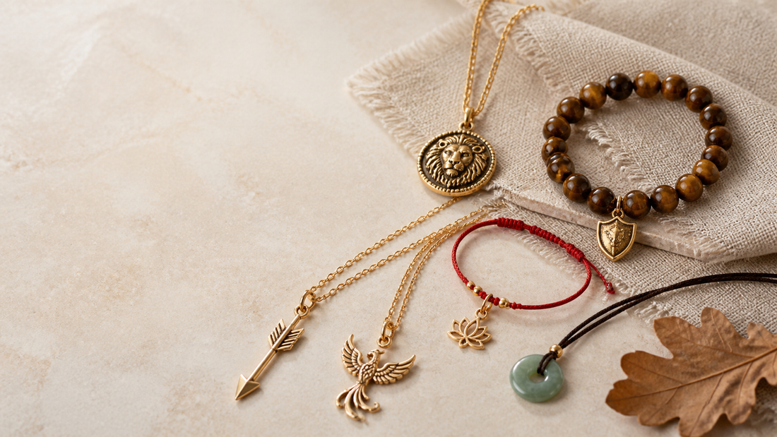 Lion phoenix arrow shield and tiger eye jewelry symbols of courage and bravery