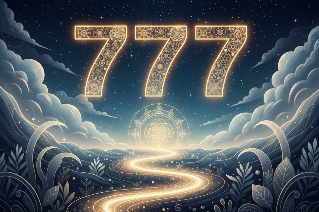Angel number 777 symbolizing spiritual awakening, abundance and divine rewards