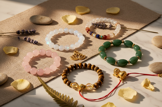 spiritual jewelry symbols for love healing and abundance including rose quartz chakra jade pixiu and tiger eye bracelets