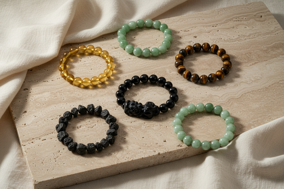 Popular Feng Shui gemstone bracelets for wealth, protection, confidence, and prosperity.