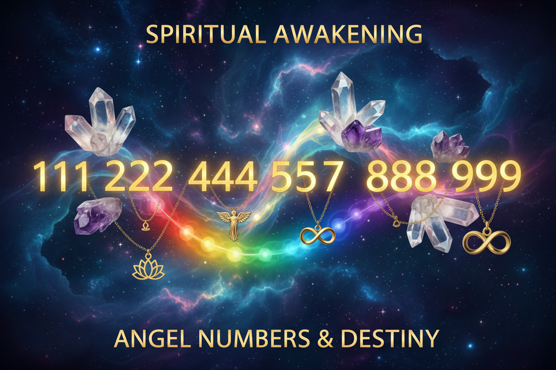 Angel numbers 111 to 999 spiritual meanings with chakra energy and symbolic jewelry