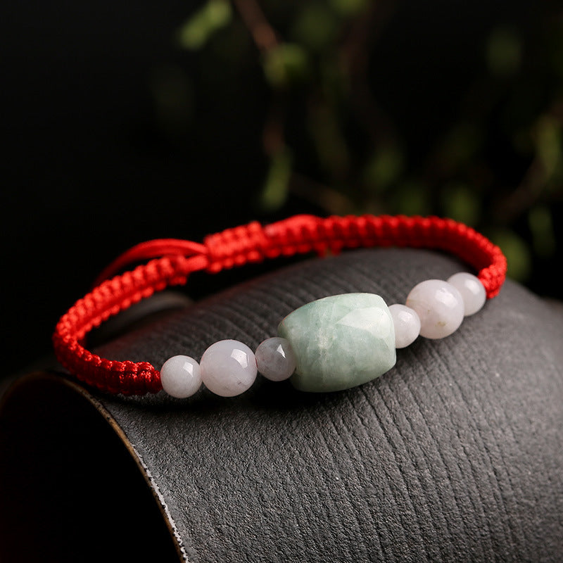 Handmade Natural Green Jade Red String Bracelet - Abundance & Good Luck