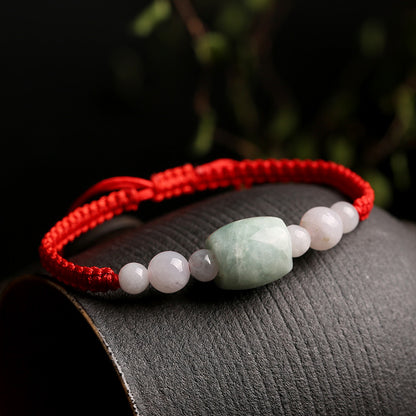 Handmade Natural Green Jade Red String Bracelet - Abundance & Good Luck