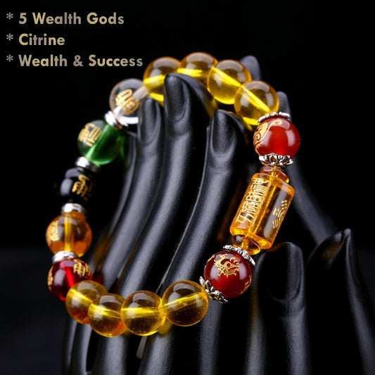 5 Wealth God Amulet Citrine Bracelet for Prosperity and Abundance
