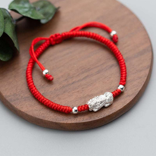 Handmade Lucky Red String Silver Pixiu Bracelet - Attract Luck & Abundance