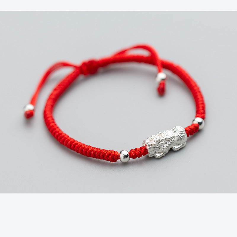 Handmade Lucky Red String Silver Pixiu Bracelet - Attract Luck & Abundance