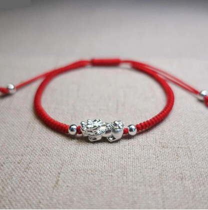 Handmade Lucky Red String Silver Pixiu Bracelet - Attract Luck & Abundance