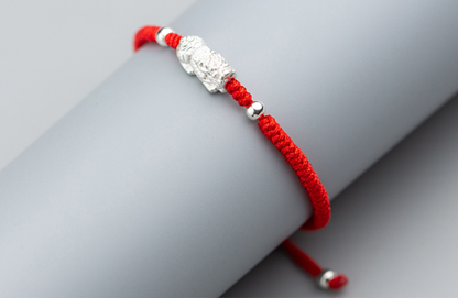 Handmade Lucky Red String Silver Pixiu Bracelet - Attract Luck & Abundance