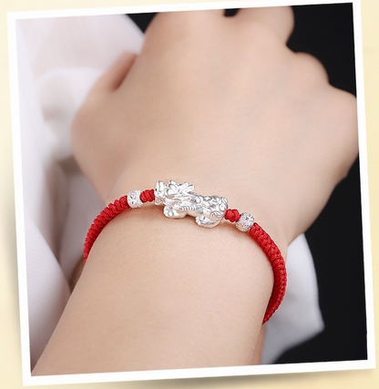 Handmade Lucky Red String Silver Pixiu Bracelet - Attract Luck & Abundance