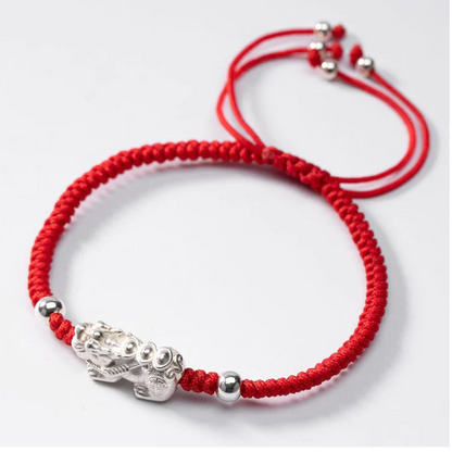 Handmade Lucky Red String Silver Pixiu Bracelet - Attract Luck & Abundance