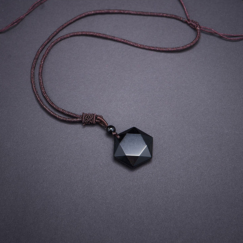 Six-Pointed Star Black Obsidian Talisman Protection Necklace