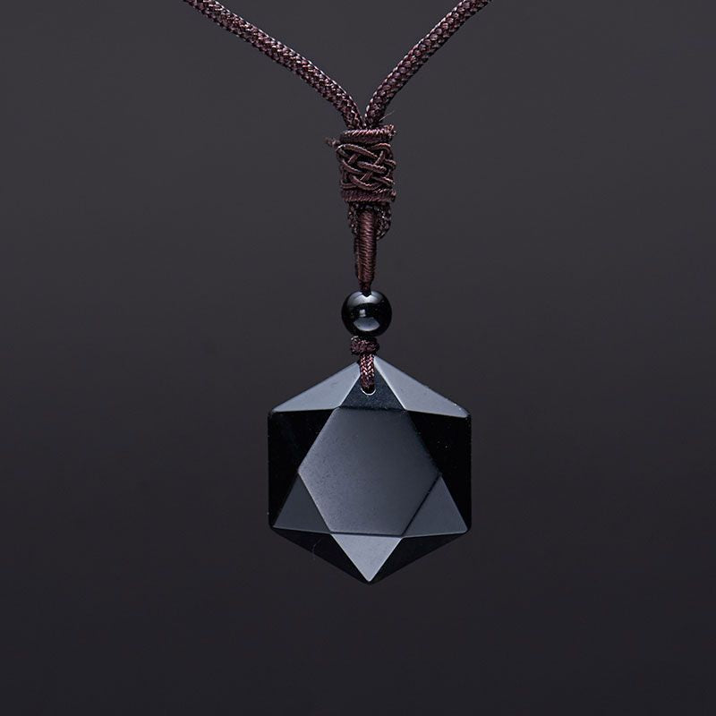 Six-Pointed Star Black Obsidian Talisman Protection Necklace