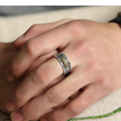 Real 99 Sterling Silver Pixiu Feng Shui Ring – Wealth, Luck & Protection | Heart Sutra Engraved