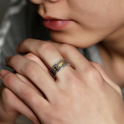 Real 99 Sterling Silver Pixiu Feng Shui Ring – Wealth, Luck & Protection | Heart Sutra Engraved