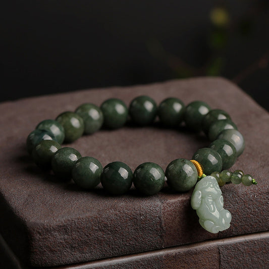 Natural Myanmar Green Jadeite Feng Shui Pixiu Bracelet - Wealth, Abundance & Inner Peace