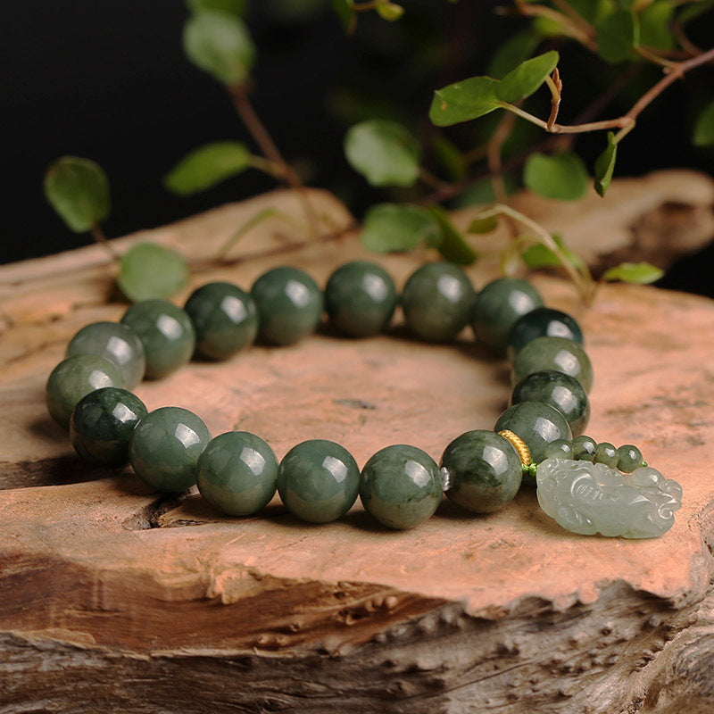 Natural Myanmar Green Jadeite Feng Shui Pixiu Bracelet - Wealth, Abundance & Inner Peace