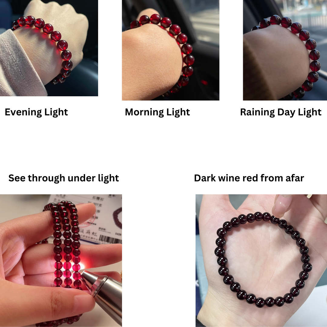 Genuine Garnet Beads Close-up – Deep Wine Red Color Under Light
