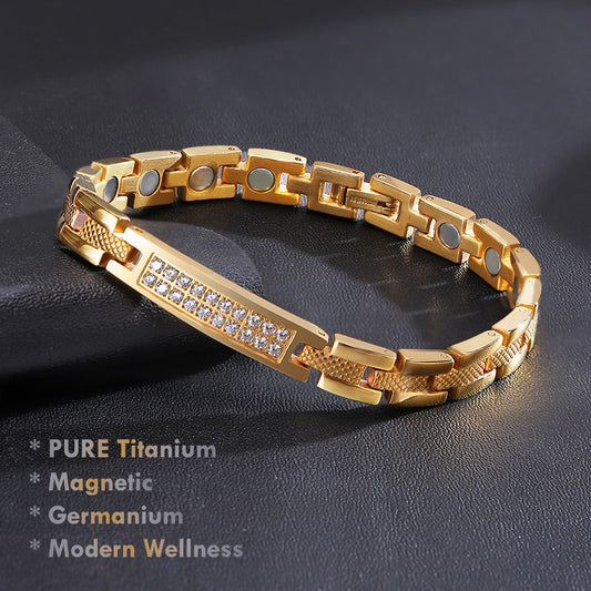 Gold Titanium Magnetic Bracelet with Germanium Womens Wellness Jewelry