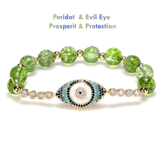 natural peridot evil eye bracelet for women protection jewelry