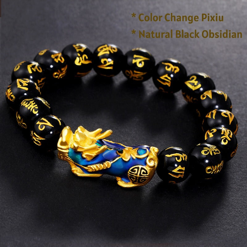 Natural black obsidian Pixiu wealth bracelet for prosperity and protection
