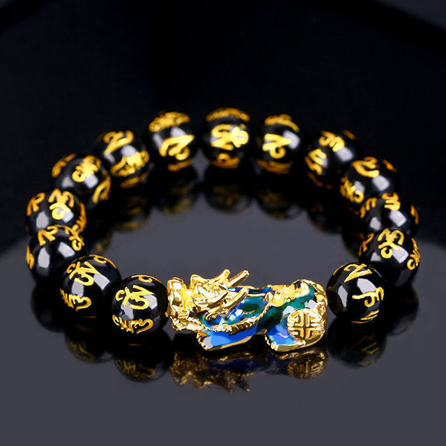 Color Changing Pixiu Mani Mantra Obsidian Bracelet – Wealth, Protection & Spiritual Energy