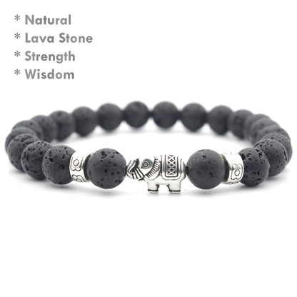 Lava Stone Elephant Bracelet natural lava beads elephant charm unisex