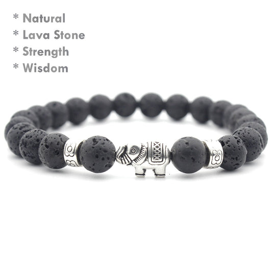 Lava Stone Elephant Bracelet natural lava beads elephant charm unisex
