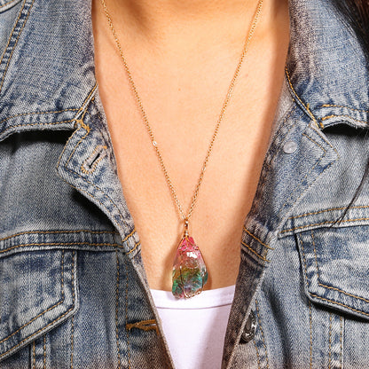 Watermelon Tourmaline Rock Quartz Necklace