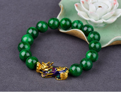 Feng Shui Green Natural Alabaster Jade Pixiu Bracelet - Protection & Abundance