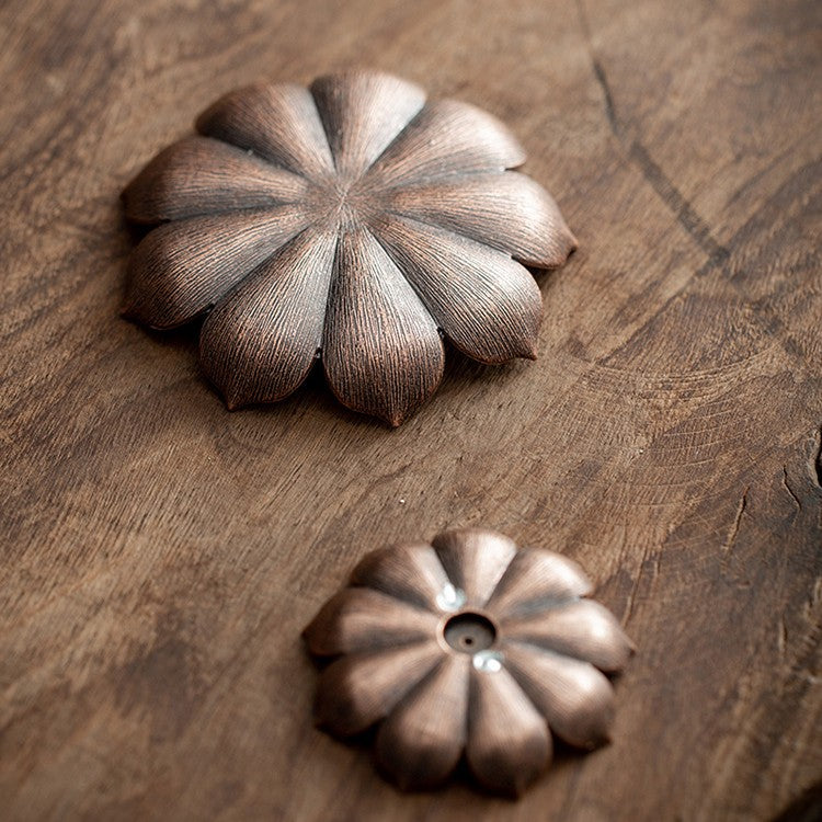 handcrafted red copper lotus incense burner for yoga space