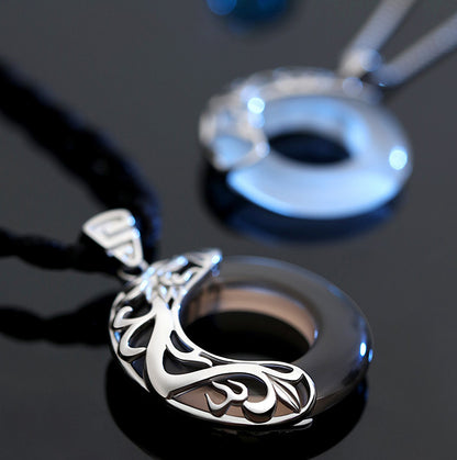 Phoenix & Dragon 925 Silver Couple Necklace - Black Obsidian & Opal Pendants for Ultimate Protection