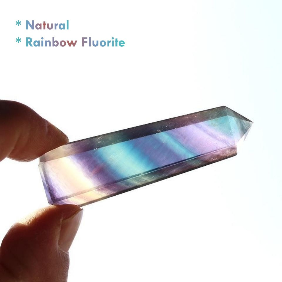 Natural rainbow fluorite crystal point multicolor healing stone