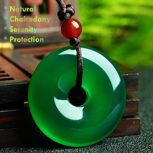 Green Chalcedony Donut Necklace Natural Crystal Pendant