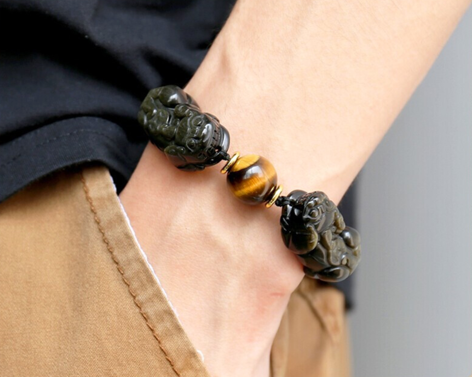 Natural gold obsidian double clearance pi yao wealth bracelet