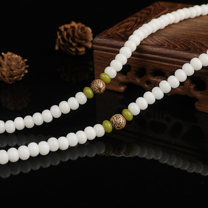 Natural White Bodhi Seed Mala Bracelet - 108 Beads of Wisdom & Luck