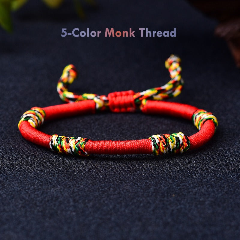 Handmade Tibetan Red String Bracelet with 5-Color Monk Thread – Buddhist Protection Amulet