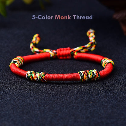 Handmade Tibetan Red String Bracelet with 5-Color Monk Thread – Buddhist Protection Amulet