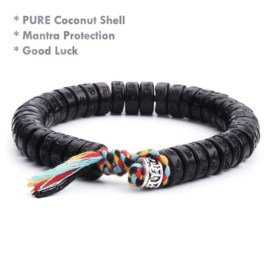 tibetan buddhist mantra bracelet coconut shell natural beads protection good luck
