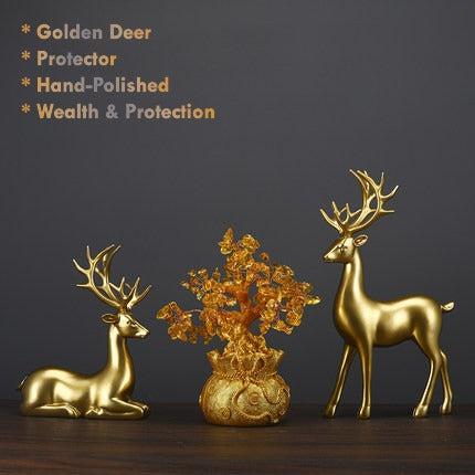 golden deer feng shui ornament for wealth and protection