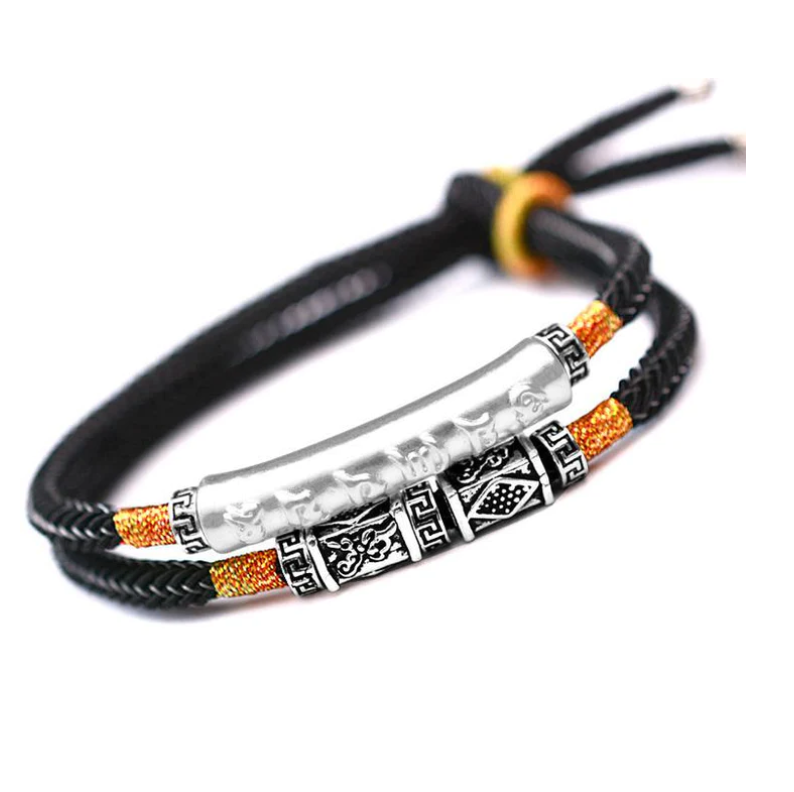 Tibetan Mantra Double Silver Bracelet - Double Luck & Protection