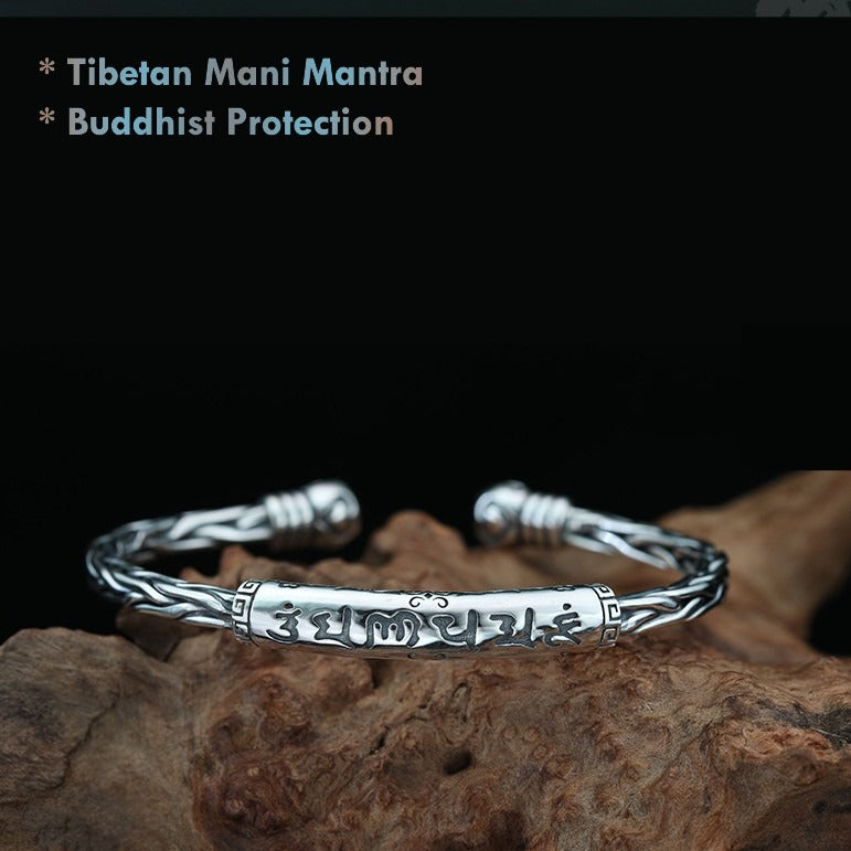 Om Mani Padme Hum engraved Tibetan open cuff bracelet