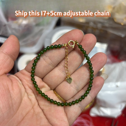 Elegant gold chain with green chalcedony beads