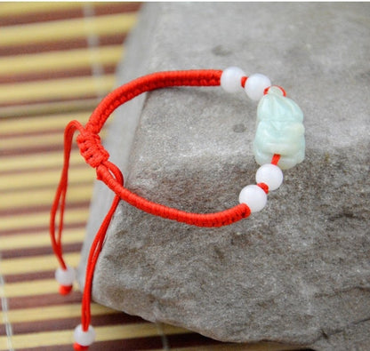 Handmade Natural Green Jade Red String Bracelet - Abundance & Good Luck