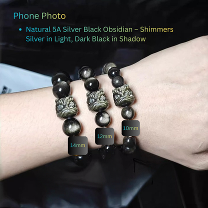 hand carved obsidian lion head bracelet for men