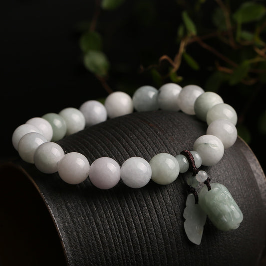 Natural Light Green Jadeite Jade Pixiu Bracelet – 9-10mm Beads