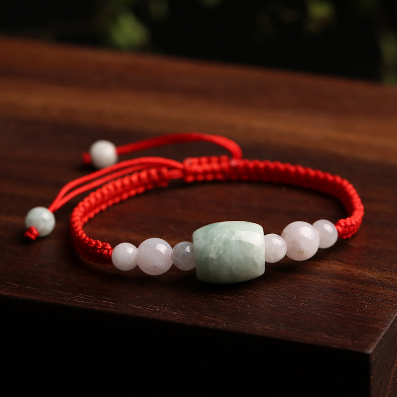 Handmade Natural Green Jade Red String Bracelet - Abundance & Good Luck