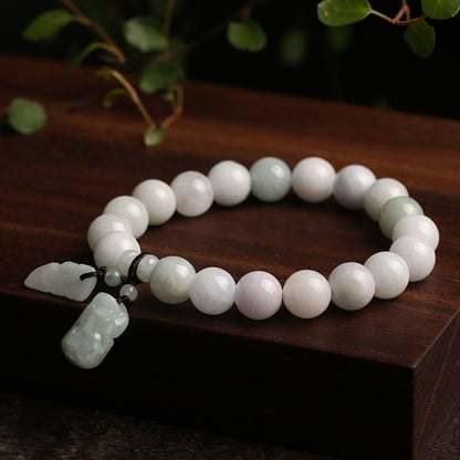 Natural Light Green Jadeite Jade Pixiu Bracelet – 9-10mm Beads
